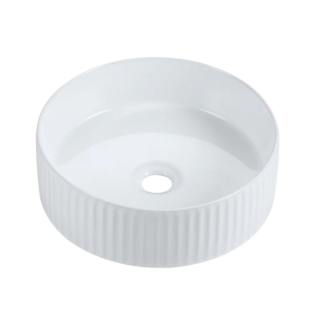 Cora 36 Counter-Top Fluted Round Basin – Gloss White