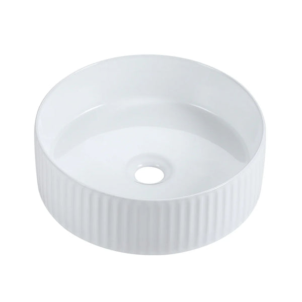 Cora 36 Counter-Top Fluted Round Basin – Gloss White