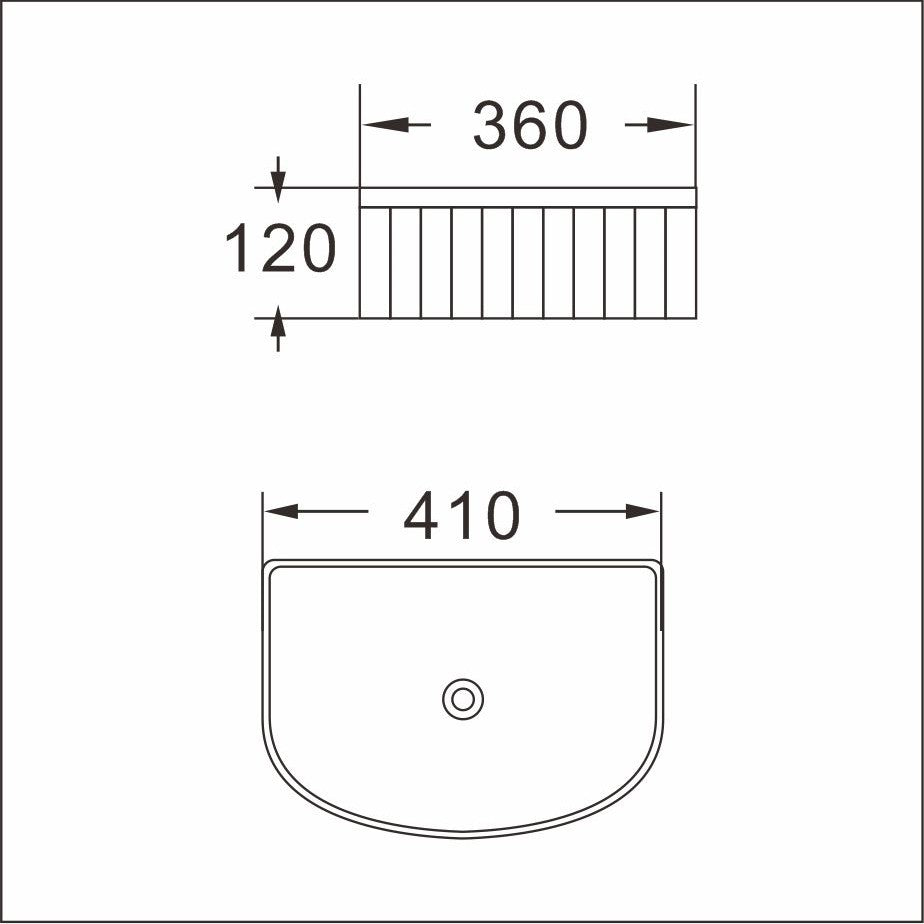Cora 40 Counter-Top Fluted Arch Basin - Technical Drawing