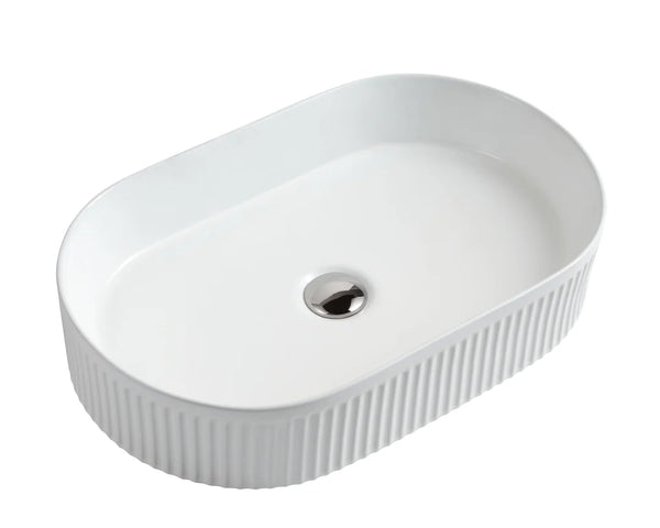 Cora 58 Counter-Top Fluted Oval Basin - Gloss White