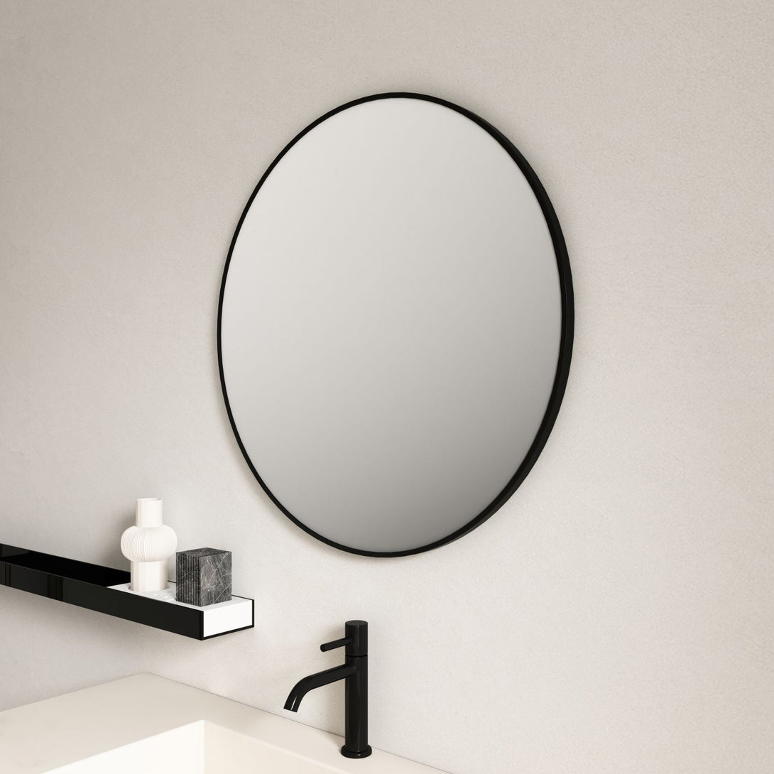 Mercio Aluminum Framed 900mm Round Mirror - Matt Black