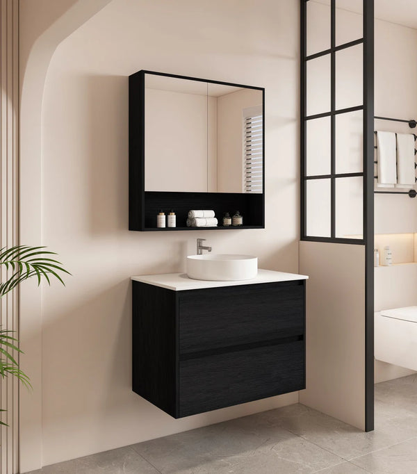 HERA 750mm Wall-Hung Vanity - Black Oak