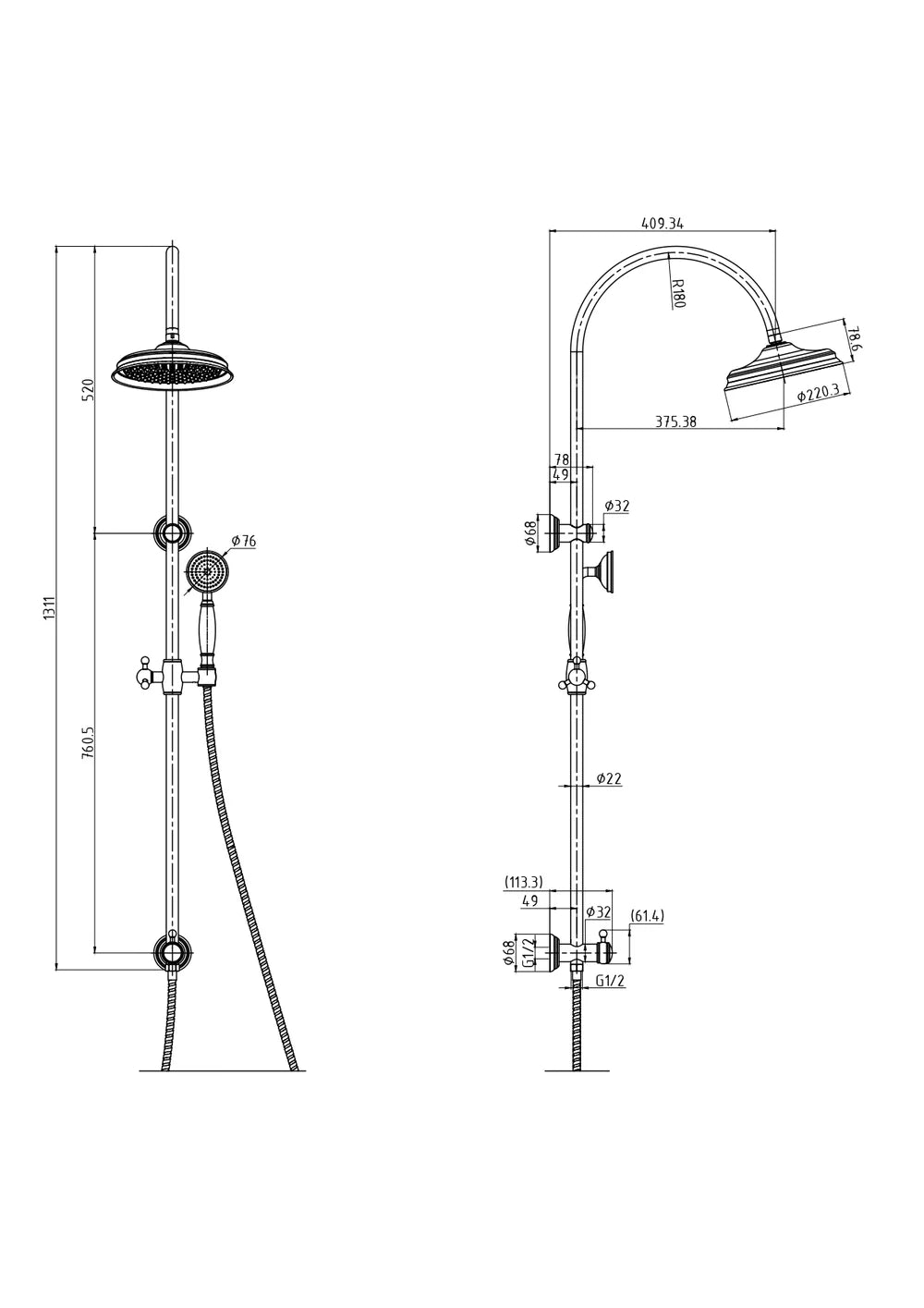 IKON CLASICO Round COMBINATION SHOWER SET