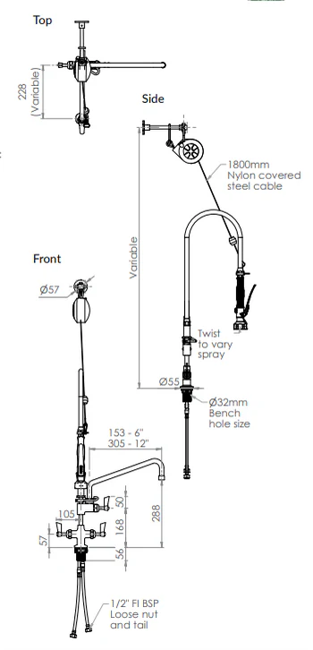 Stainless Steel Line Retractor Dual Hob Mounted Pre Rinse Unit With Po